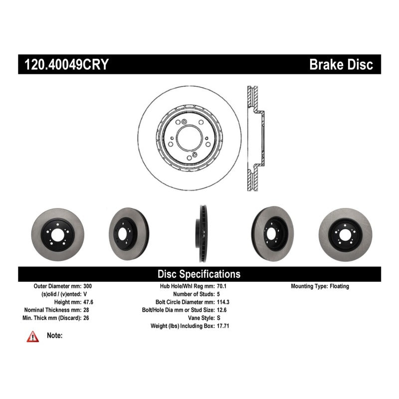 Stoptech 99-04 Acura RL Front Premium Cryostop Brake Rotor