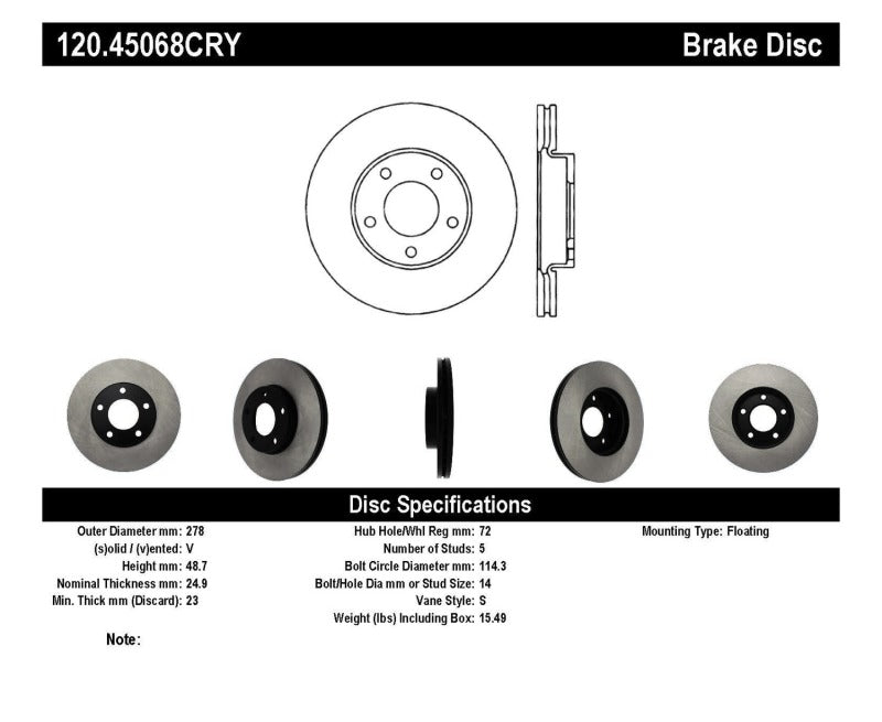 Stoptech Performance Brake Rotor CRYO