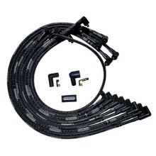 Load image into Gallery viewer, Moroso SBC Under Header 90 Deg Plug Non-HEI Sleeved Ultra Spark Plug Wire Set - Black
