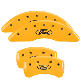MGP 4 Caliper Covers Engraved Front & Rear Oval Logo/Ford Yellow Finish Black Char 21-22 Ford Edge
