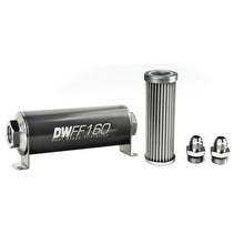 Load image into Gallery viewer, DeatschWerks Stainless Steel 8AN 5 Micron Universal Inline Fuel Filter Housing Kit (160mm)