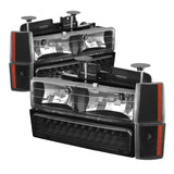 xTune GMC Yukon 92-93 Crystal Headlights w/ Corner & LED Bumper Black HD-JH-GMCCK88-LED-AM-BK-SET