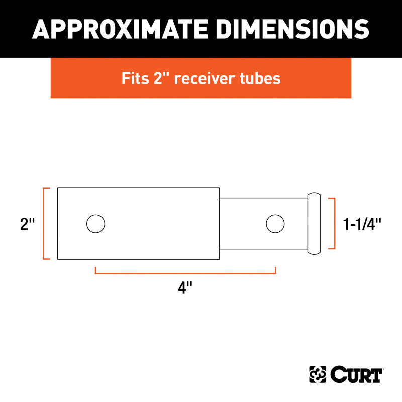 Curt Receiver Tube Adapter (2in to 1-1/4in Shank 3500lbs GTW 4in Length)