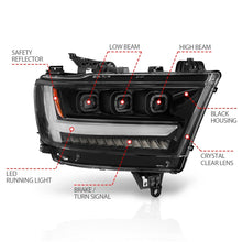 Load image into Gallery viewer, ANZO 2019-2020 Dodge Ram 1500  LED Projector Headlights Plank Style w/ Sequential Black (Passenger)