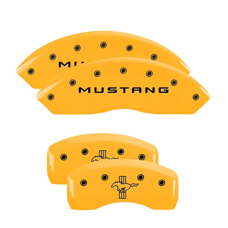 MGP 4 Caliper Covers Engraved Front Mustang Rear Bar & Pony Yellow Finish Blk Char 2004 Ford Mustang