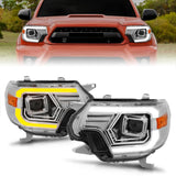 ANZO 12-15 Toyota Tacoma Projector Headlights - w/ Light Bar Switchback Chrome Housing