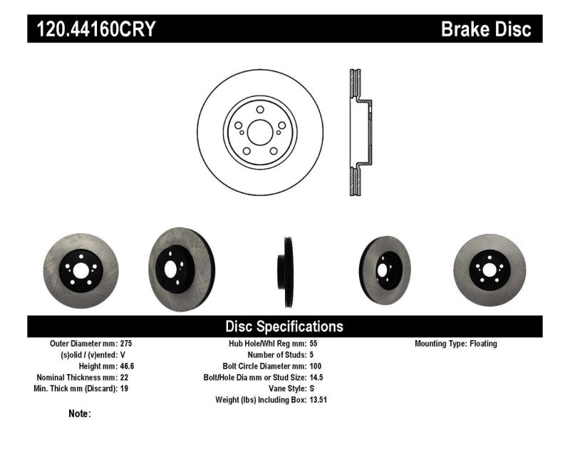 StopTech 09-19 Toyota Corolla Cryo-Stop Front Premium Rotor