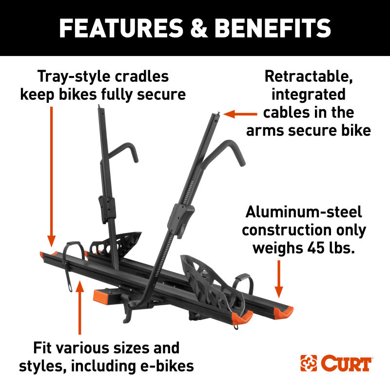 Curt Aluminum Tray Style Hitch Mounted Bike Rack - 2 Bikes/2in. Shank