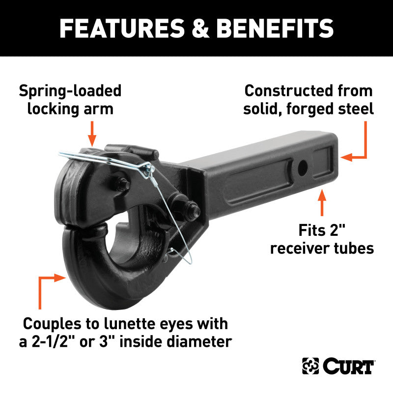 Curt Receiver-Mount Pintle Hook (2in Shank 10000lbs 2-1/2in Lunette Eyes)