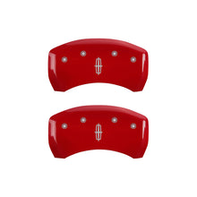 Load image into Gallery viewer, MGP 4 Caliper Covers Engraved Front Lincoln Engraved Rear Star logo Red finish silver ch