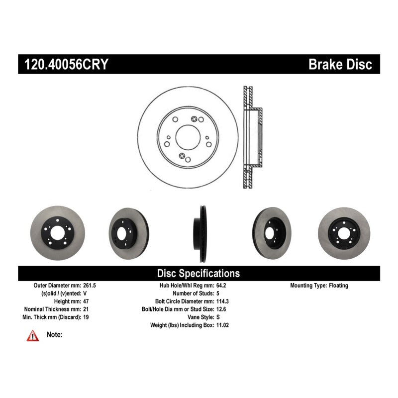 Centric 08-09 Honda Civic Front Performance CryoStop Brake Rotor