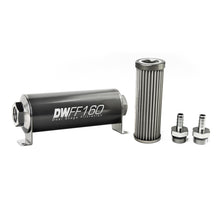 Load image into Gallery viewer, DeatschWerks Stainless Steel 3/8in 40 Micron Universal Inline Fuel Filter Housing Kit (160mm)