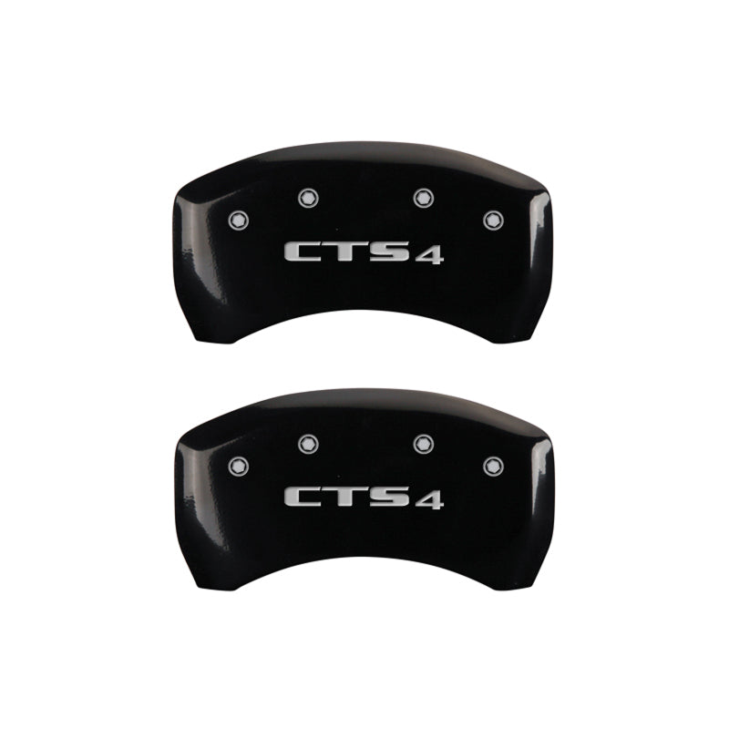 MGP 4 Caliper Covers Engraved Front Cursive/Cadillac Engraved Rear CTS4 Black finish silver ch