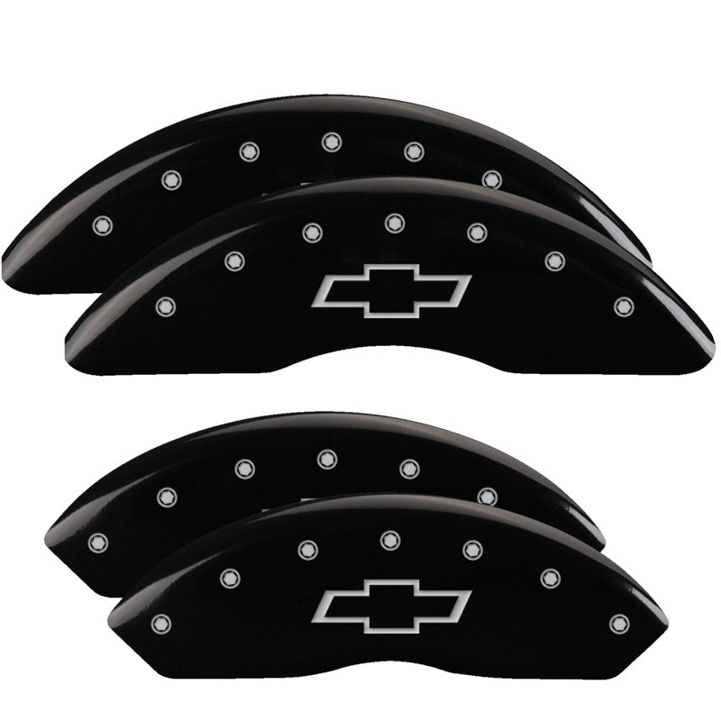 MGP 4 Caliper Covers Engraved Front & Rear Bowtie Black finish silver ch