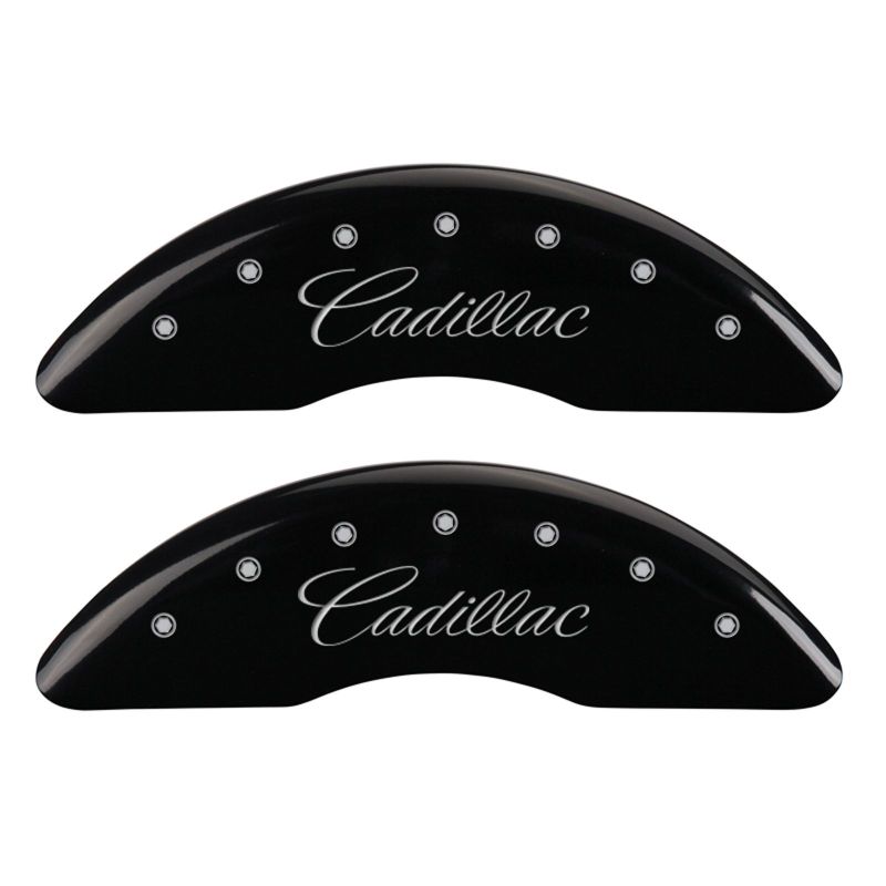 MGP 4 Caliper Covers Engraved Front Cadillac Engraved Rear XTS Black finish silver ch