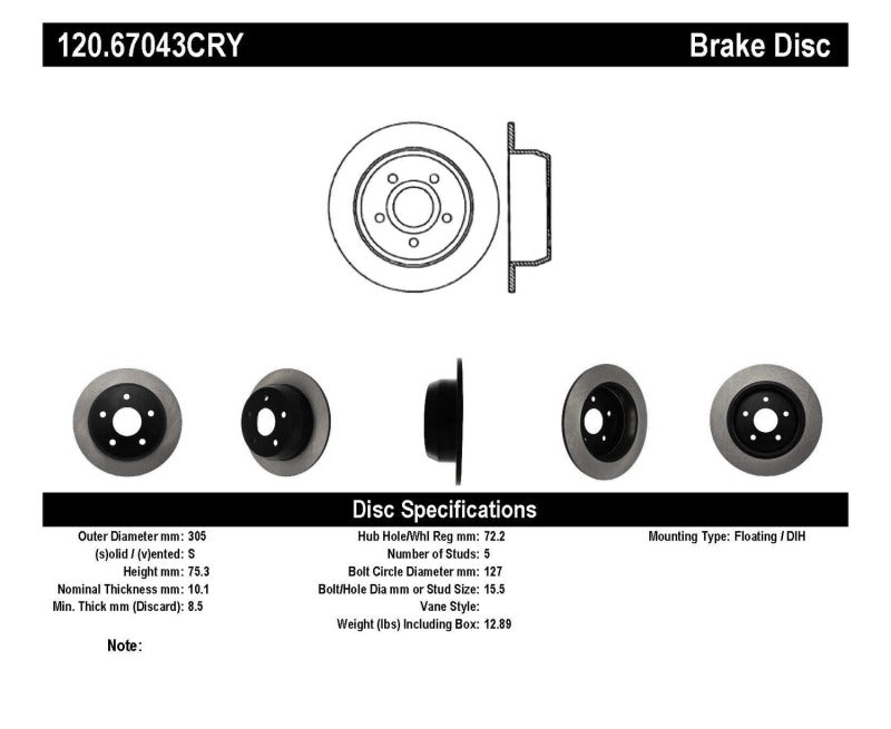 Stoptech 99-04 Jeep Grand Cherokee Rear Cryo Premium Rotor