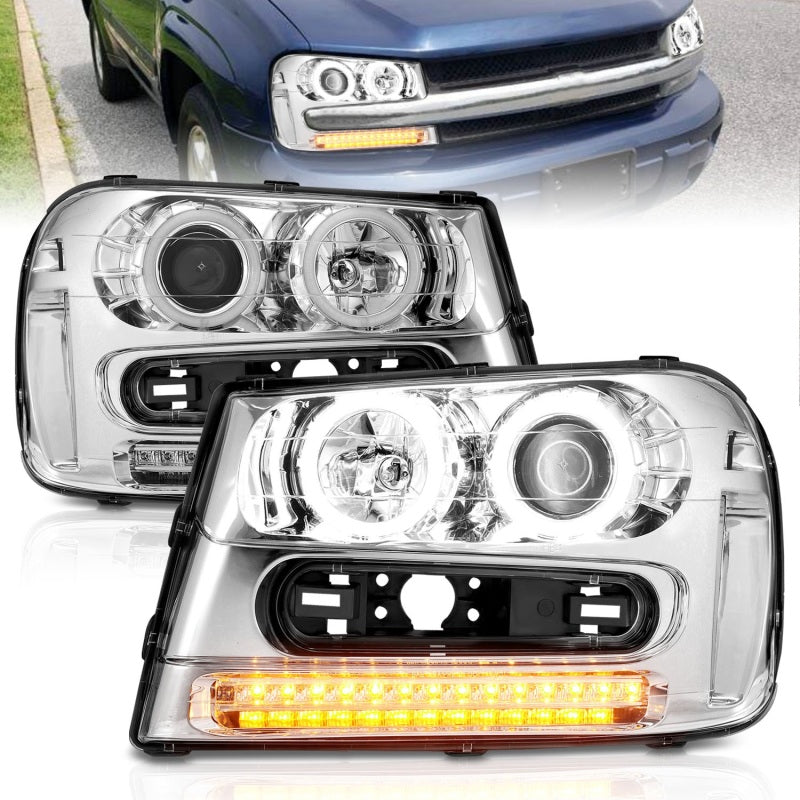 ANZO 2002-2009 Chevrolet Trailblazer Projector Headlights w/ Halo Chrome