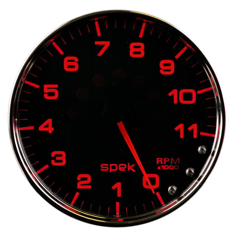 Autometer Spek-Pro Gauge Tachometer 5in 11K Rpm W/Shift Light & Peak Mem Black/Chrome