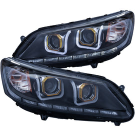 ANZO 2013-2015 Honda Accord (4dr ONLY) Projector Headlights w/ U-Bar Black