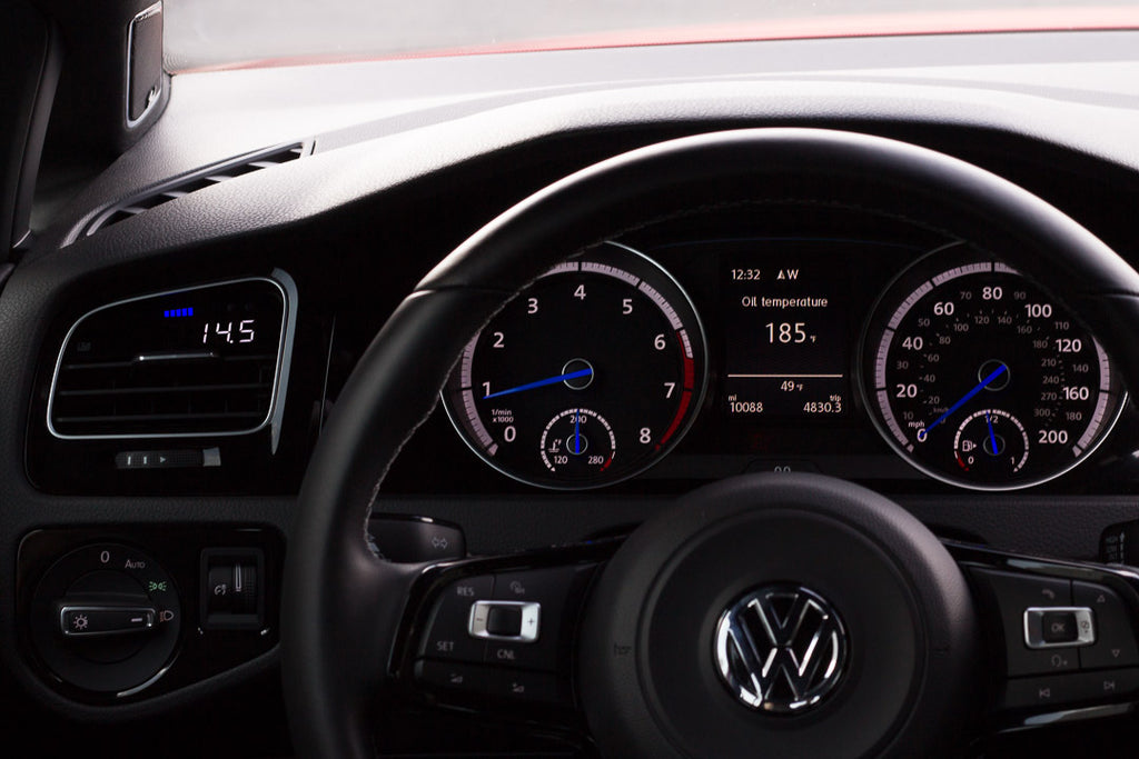 P3 Analog Gauge - VW Mk7 (2014-2019) Left Hand Drive, Blue bars / White digits, Pre-installed in OEM Vent