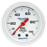 Autometer Marine White 2 1/16in 100 psi Mechanical Oil Pressure Gauge