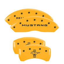 Load image into Gallery viewer, MGP 4 Caliper Covers Engraved Front Mustang Engraved Rear Bar &amp; Pony Yellow finish black ch