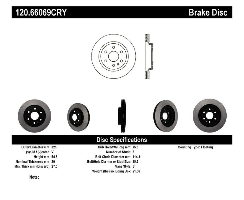 Stoptech 2008 - 2017 Buick Enclave / 09-17 Chevy Traverse Front Brake Rotor (Non Directional)