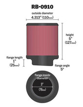 Load image into Gallery viewer, K&amp;N Universal Rubber Filter 3 inch 5 Degree FLG 4 1/2 inch OD 5 inch Height