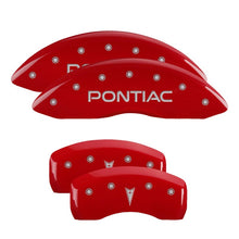 Load image into Gallery viewer, MGP 4 Caliper Covers Engraved Front Pontiac Rear Arrow Red Finish Silver Char 04 Pontiac Bonneville