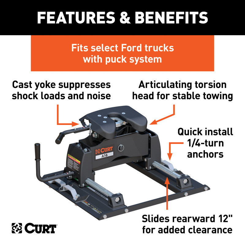 Curt A16 5th Wheel Hitch w/Ford Puck System Roller