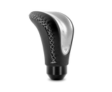 Momo Combat Evo Shift Knob - Black Leather, Silver Insert, Silver Stitching