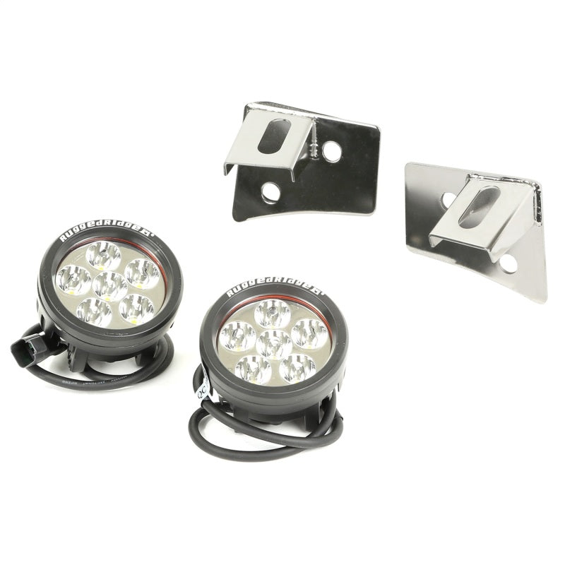 Rugged Ridge 07-18 Jeep Wrangler JK Round Stainless Steel Windshield LED Light Kit w/ Brackets