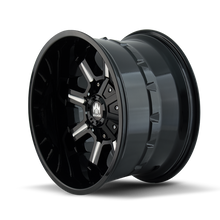 Load image into Gallery viewer, Mayhem 8105 Combat 20x9 / 5x150 BP / 18mm Offset / 110mm Hub Black w/ Milled Spokes Wheel