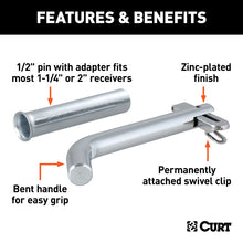 Load image into Gallery viewer, Curt 1/2in Swivel Hitch Pin w/5/8in Adapter (1-1/4in or 2in Receiver Zinc Packaged)