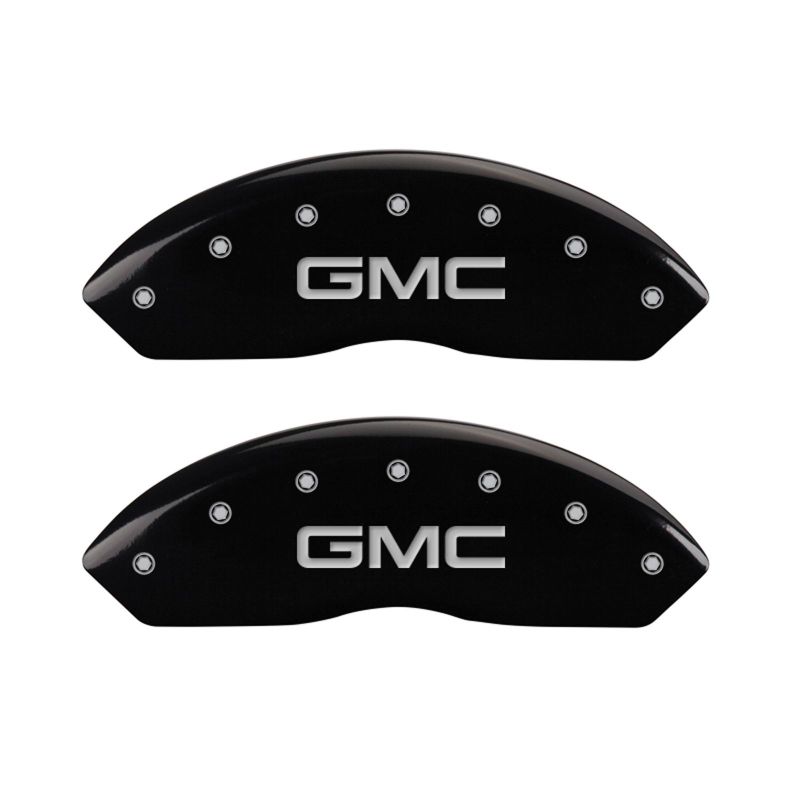 MGP Front set 2 Caliper Covers Engraved Front GMC Black finish silver ch