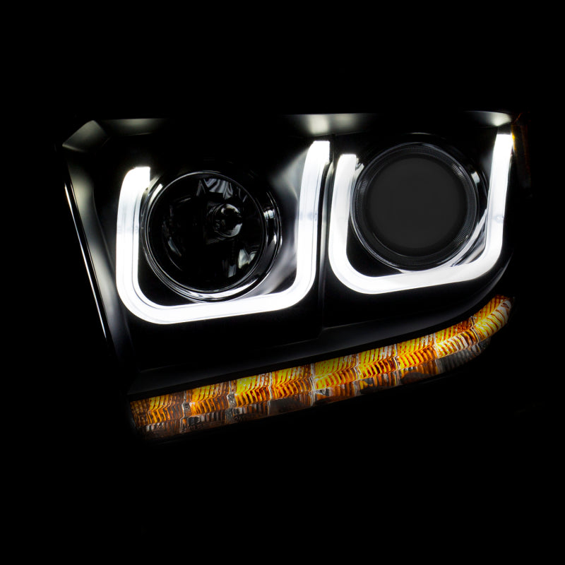 ANZO 2014-2015 Toyota Tundra Projector Headlights w/ U-Bar Black w/ DRL