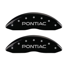 Load image into Gallery viewer, MGP 4 Caliper Covers Engraved Front Pontiac Rear Arrow Black Finish Silver Char 2006 Pontiac GTO