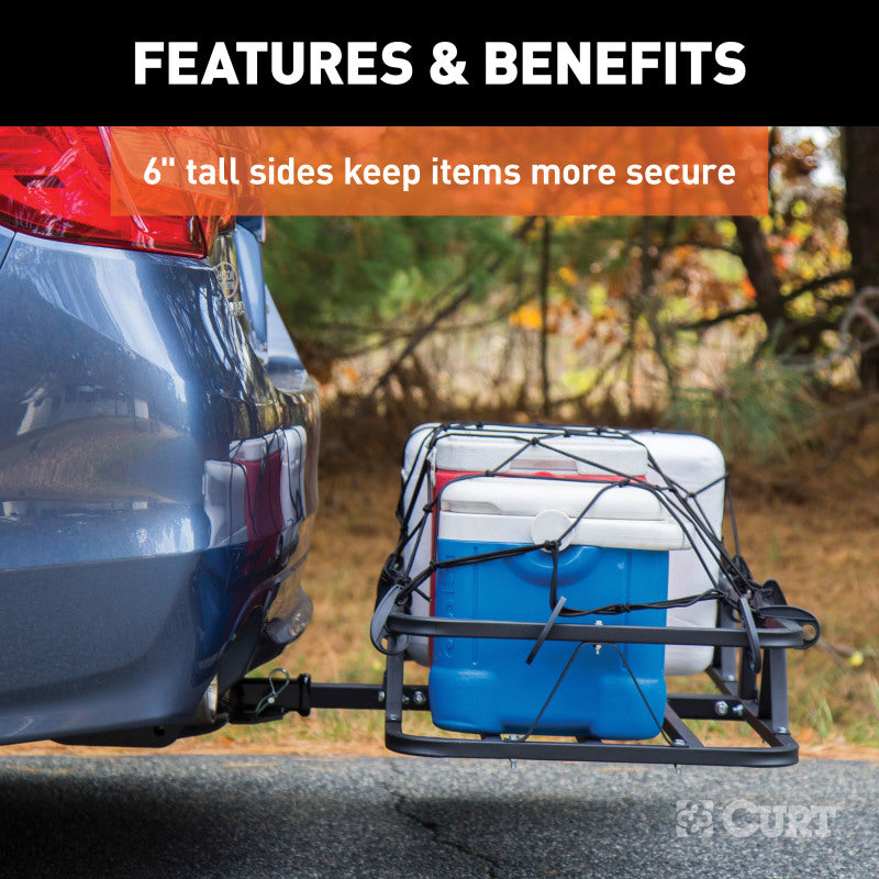 Curt 48in x 20in Basket-Style Cargo Carrier (Fixed 1-1/4in Shank w/2in Adapter)