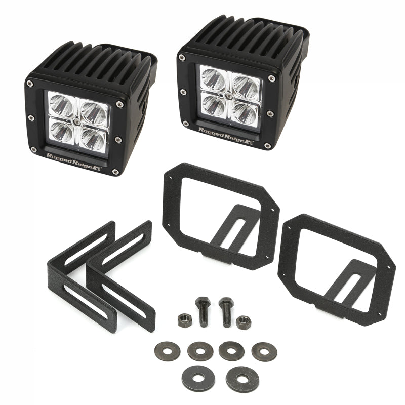 Rugged Ridge 07-18 Jeep Wrangler JK Bumper Mounted Cube LED Light & Mount Kit