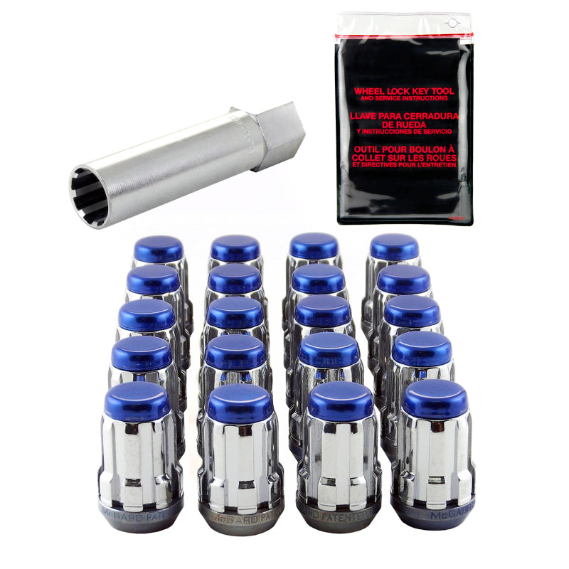 McGard SplineDrive Tuner 5 Lug Install Kit w/Tool (Cone) M12X1.25 / 13/16 Hex / 1.24in. L - Blue Cap