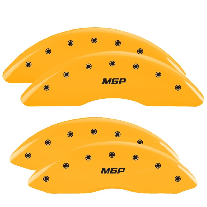 MGP 4 Caliper Covers Engraved Front & Rear MGP Yellow Finish Black Char 2010 Dodge Ram 2500