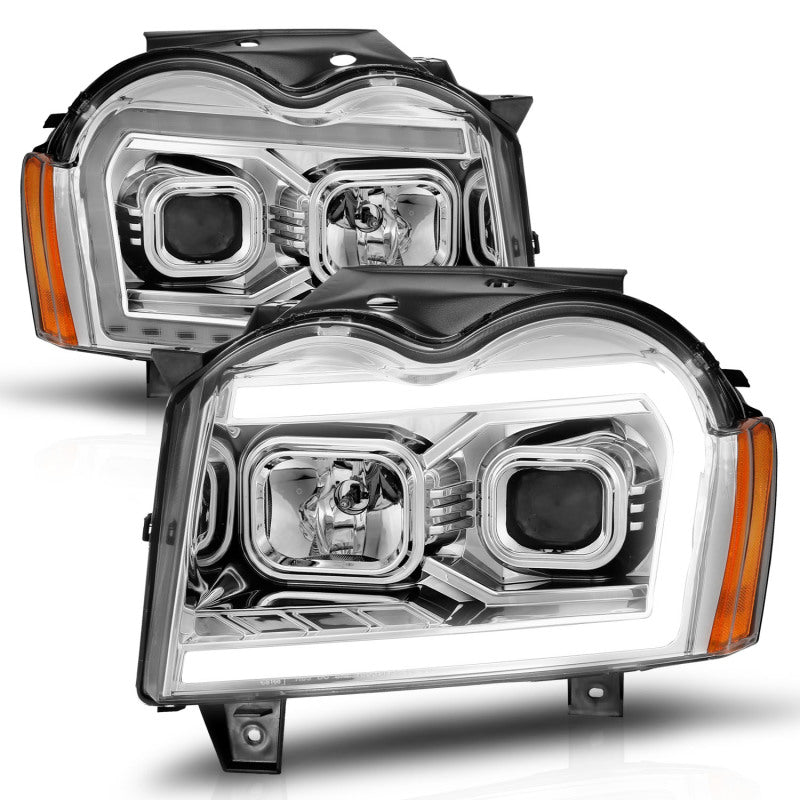 ANZO 05-07 Jeep Grand Cherokee Projector Headlights - w/ Light Bar Switchback Chrome Housing