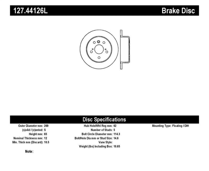 StopTech 02-06 Lexus ES 250/300/330/350 / 05-07 Toyota Avalon Slotted & Drilled Left Rear Rotor