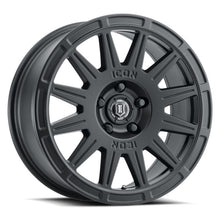 Load image into Gallery viewer, ICON Ricochet 17x8 5x100 38mm Offset 6in BS Satin Black Wheel