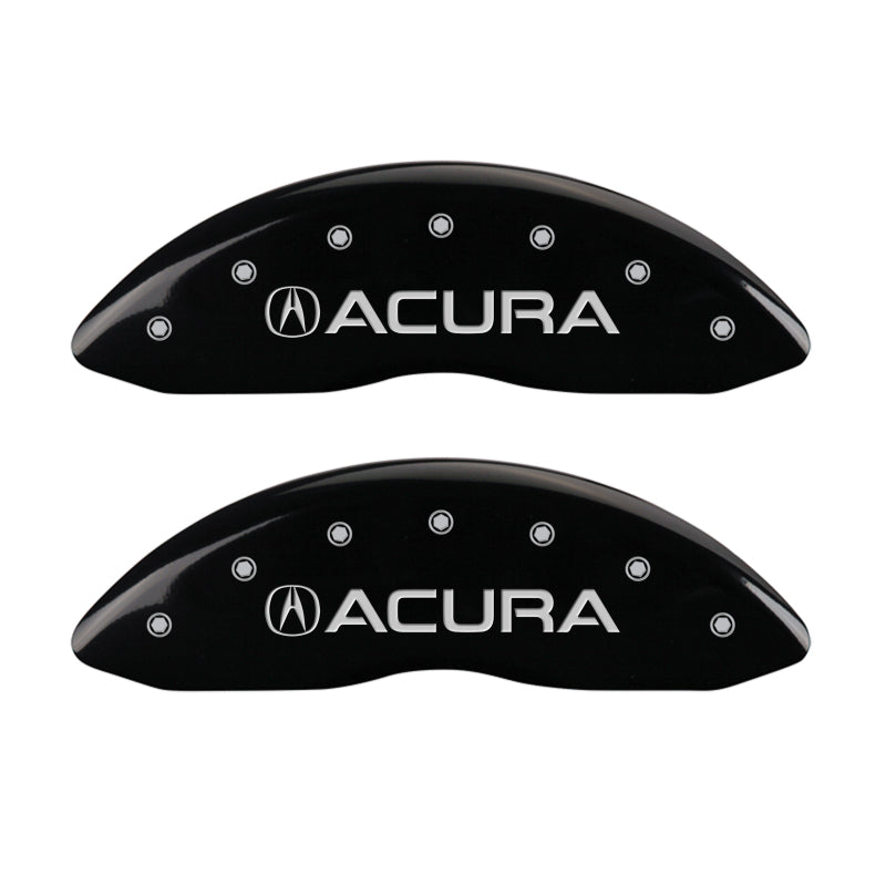 MGP 4 Caliper Covers Engraved Front Acura Engraved Rear MDX Black finish silver ch