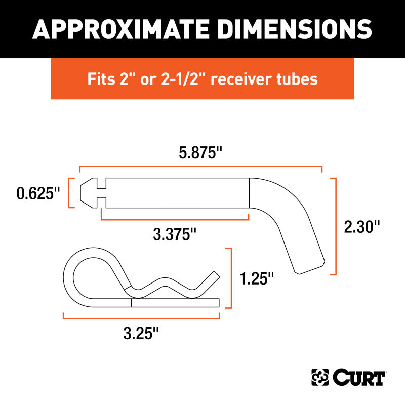 Curt 5/8in Hitch Pin w/Groove (2in or 2-1/2in Receiver Zinc)