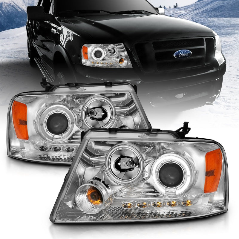 ANZO 2004-2008 Ford F-150 Projector Headlights w/ Halo and LED Chrome