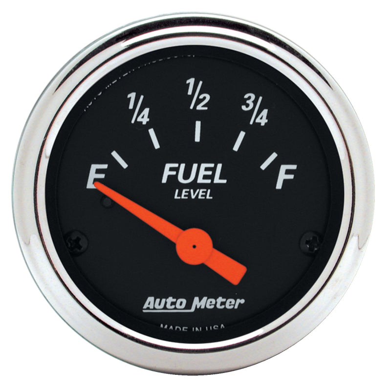 Autometer Designer Black 2 1/16in 0 Ohm E to 90 Ohm F Electronic Fuel Level Gauge