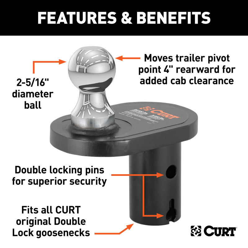 Curt Double Lock 2-5/16in Offset Gooseneck Ball (4in Rearward Offset)