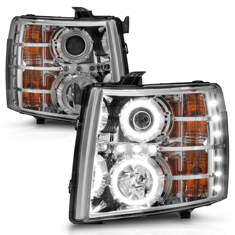 ANZO 2007-2013 Chevrolet Silverado 1500 Projector Headlights w/ Halo Chrome